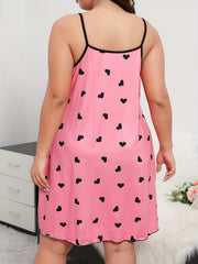  Heart Print Nightdress, Round Neck Cami Sleep Dress