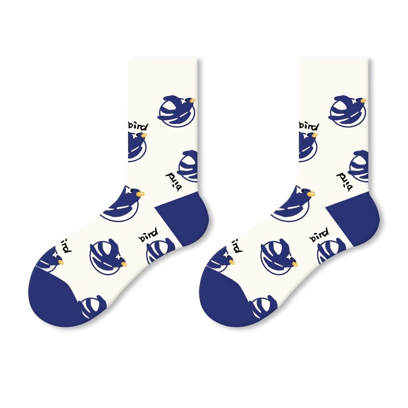 5 Pairs Harajuku Mid Tube Socks Funny Pattern Women's Stockings