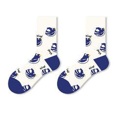 5 Pairs Harajuku Mid Tube Socks Funny Pattern Women's Stockings