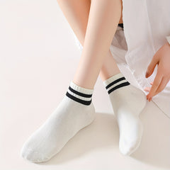 5 Pairs Plus Size Casual Crew Socks Set Women's Plus Striped & Letter Graphic