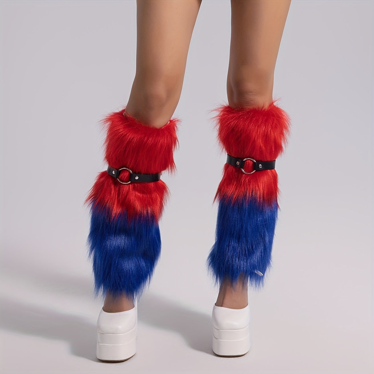 Colorblock Fuzzy Leg Warmers Warm Knee High Socks Women's Stockings