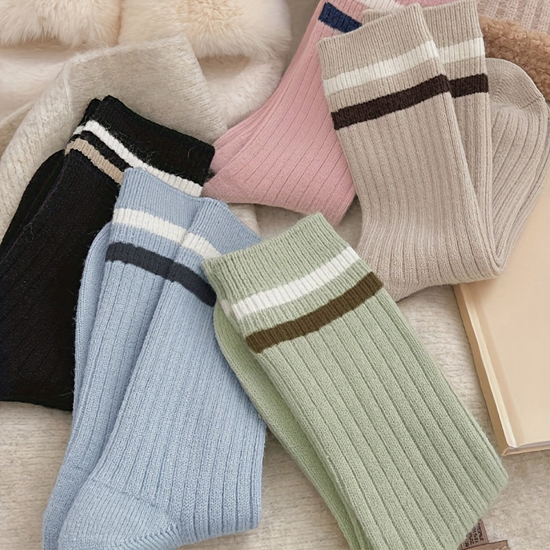5 Pairs Striped Print Socks Mid Tube Women's Stockings