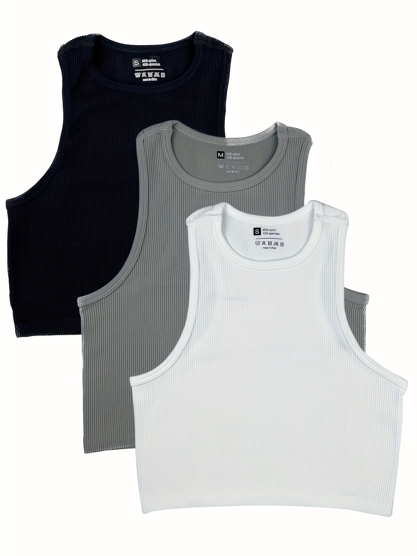 3 Pcs Sleeveless Ribbed Tank Top for Women's Activewear