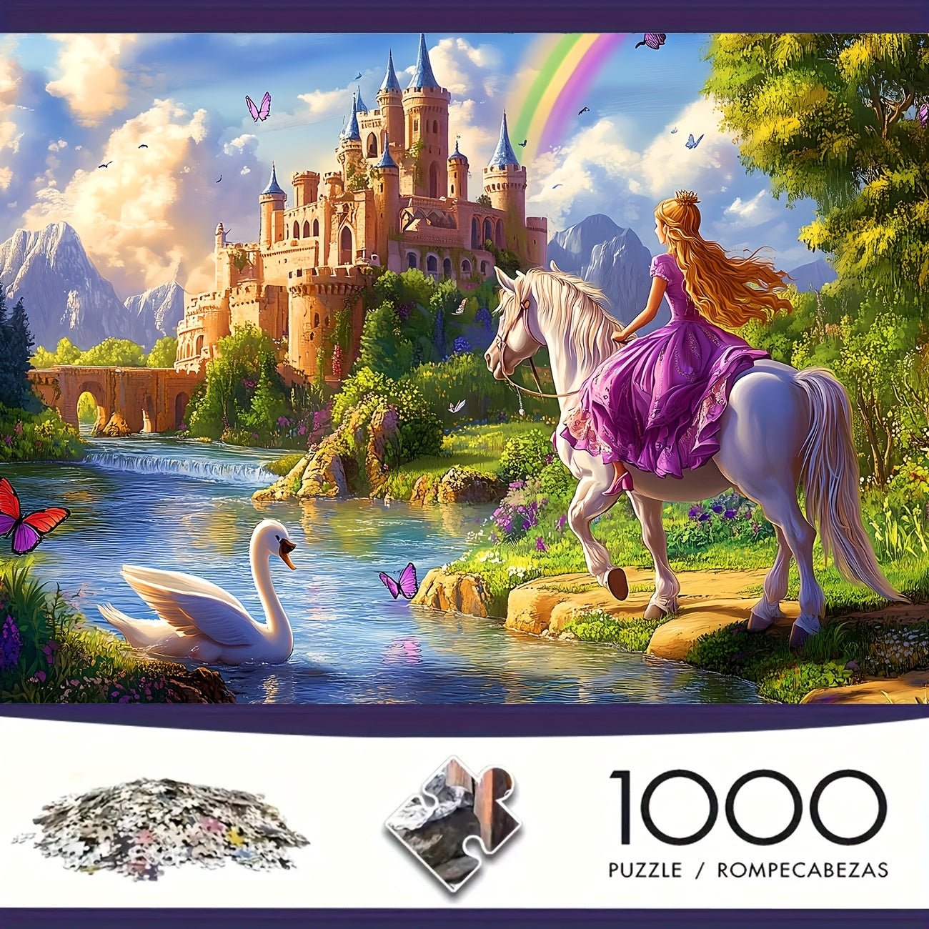 1000pc Expert Jigsaw Puzzle Castle Landscape Princess Horse Swans 14.69x10.24