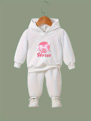 OERYUI Girls Tie Dye Horse Print Hooded Pullover Pants Set