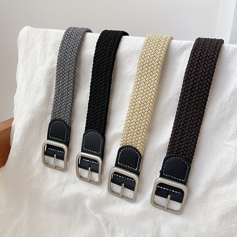 Elastic Woven Canvas Belt Men Women Casual Square Buckle