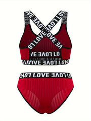 Letter Print Bra & Panties Lingerie Set