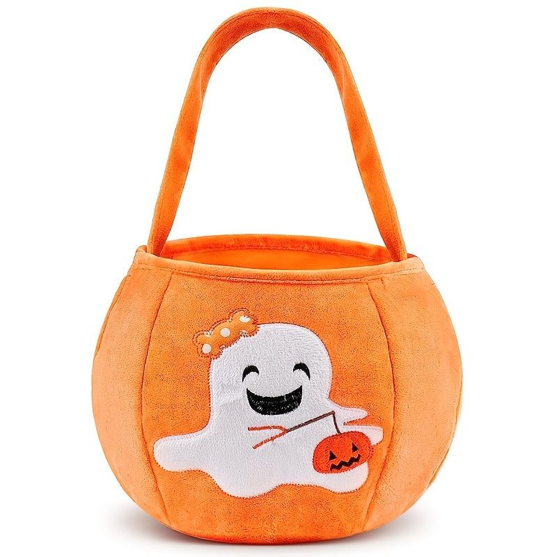 Halloween Candy Bag Plush Trick Or Treat Bucket Pumpkin Tote Bag