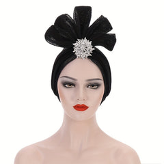 Mesh Flower Turban Cap Solid Pleated Head Wraps Elastic Bonnet