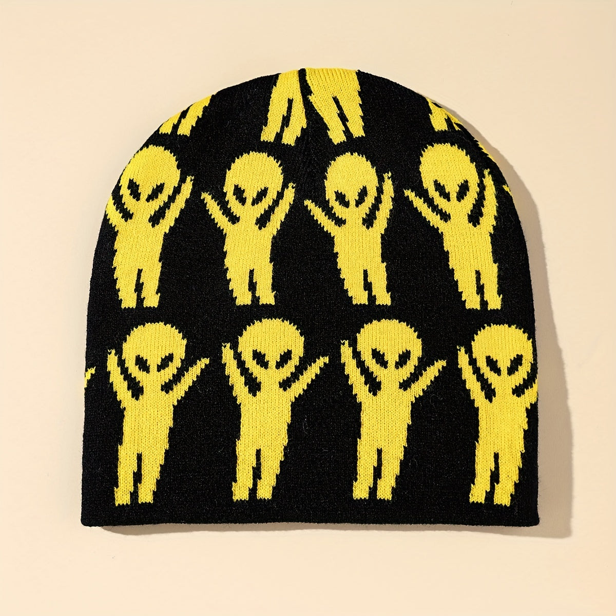 Yellow Alien Jacquard Beanie Casual Y2K Unisex Skull Hat