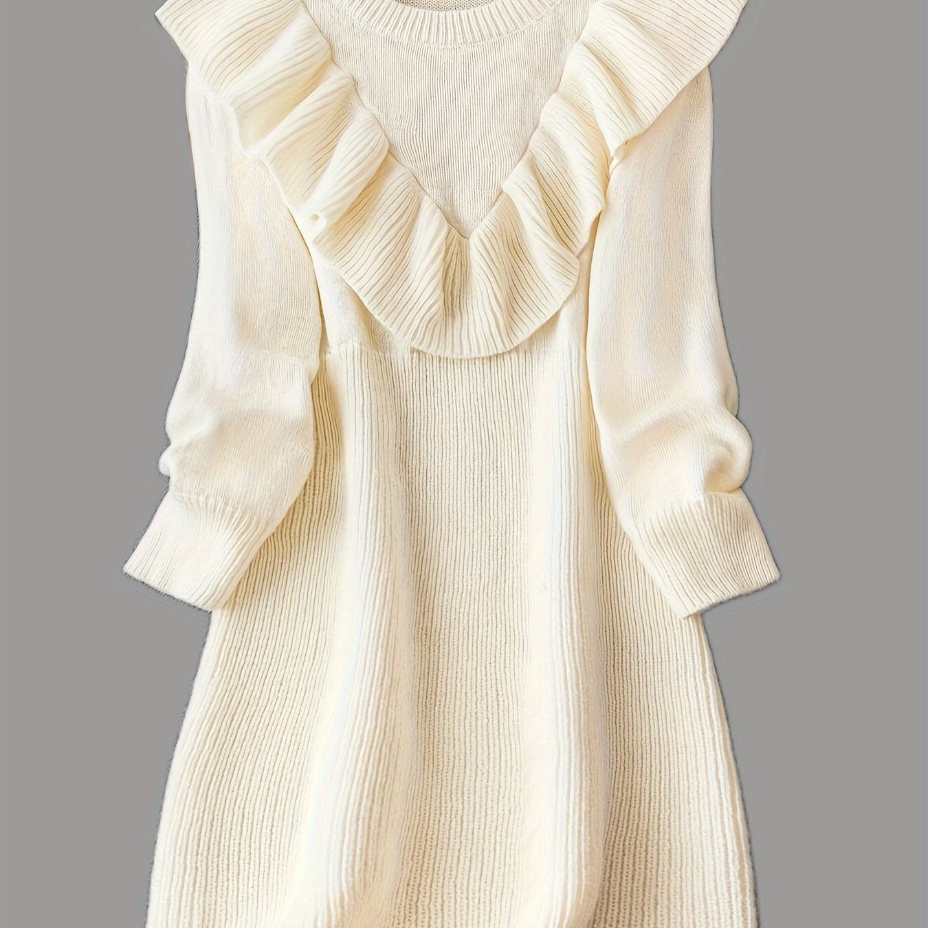  Solid Ruffle Trim Sweater Dress