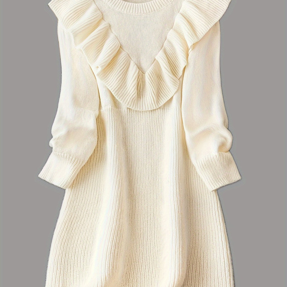  Solid Ruffle Trim Sweater Dress