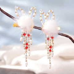 Pompom Hair Clip Headdress Fairy Bunny Tassel Barrette Hanfu Costume Accessories