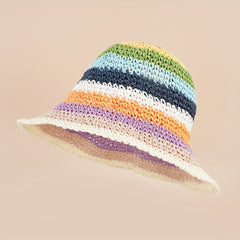 Rainbow Striped Straw Hat Unisex Sunscreen Sunshade Bucket Hat