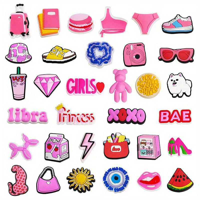 33pcs Pink Y2k Shoe Charms Set DIY Sandals Clogs Decoration Accessories