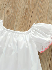 Girls Summer Embroidery Cut Out Lace Small Flying Sleeve Blouse