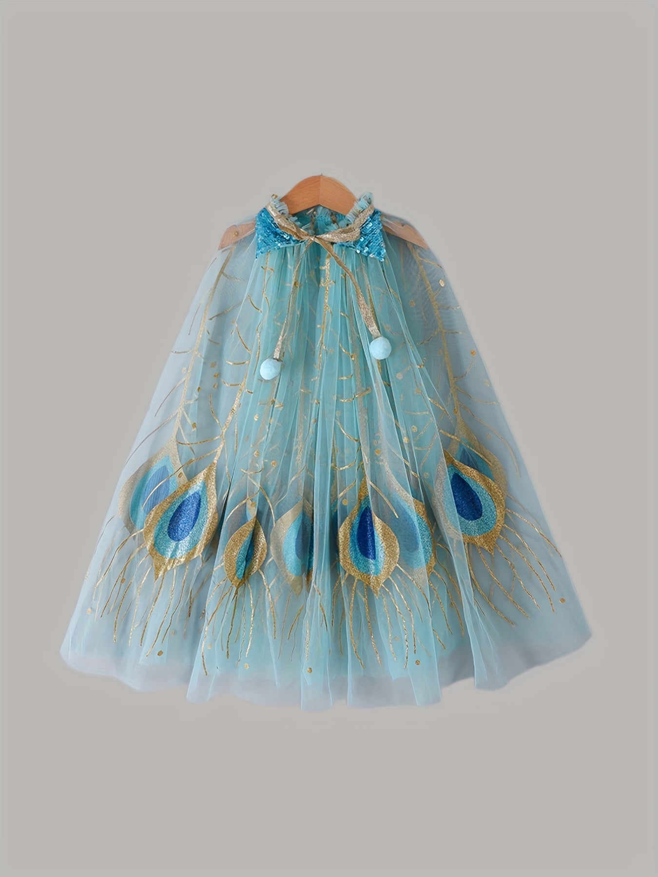 Girls Cartoon Peacock Mesh Princess Cape for Party Performance
