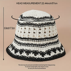 Striped Crochet Bucket Hat Hollow Straw Sun Hat Lightweight Casual Cloche Hat