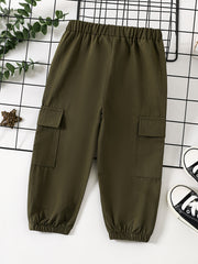 Boys Elastic Waist Cargo Jogger Pants with Pocket