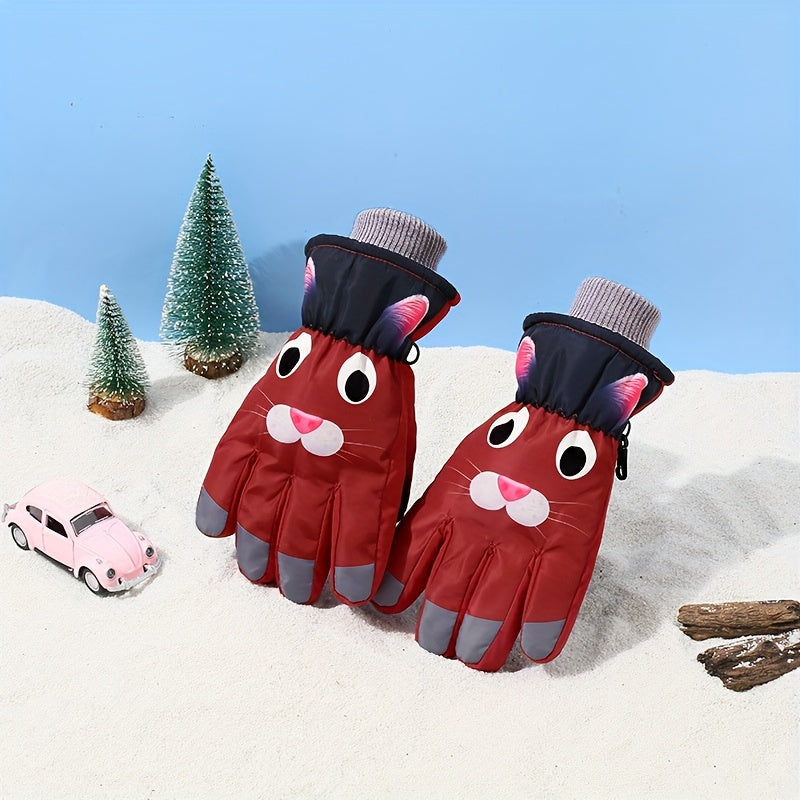 Kids Skiing Full Finger Gloves Warm Cartoon Design Winter Outdoor Activities