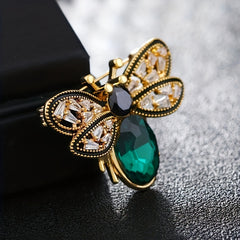 Women's Golden Bee Brooch with Crystal Insect