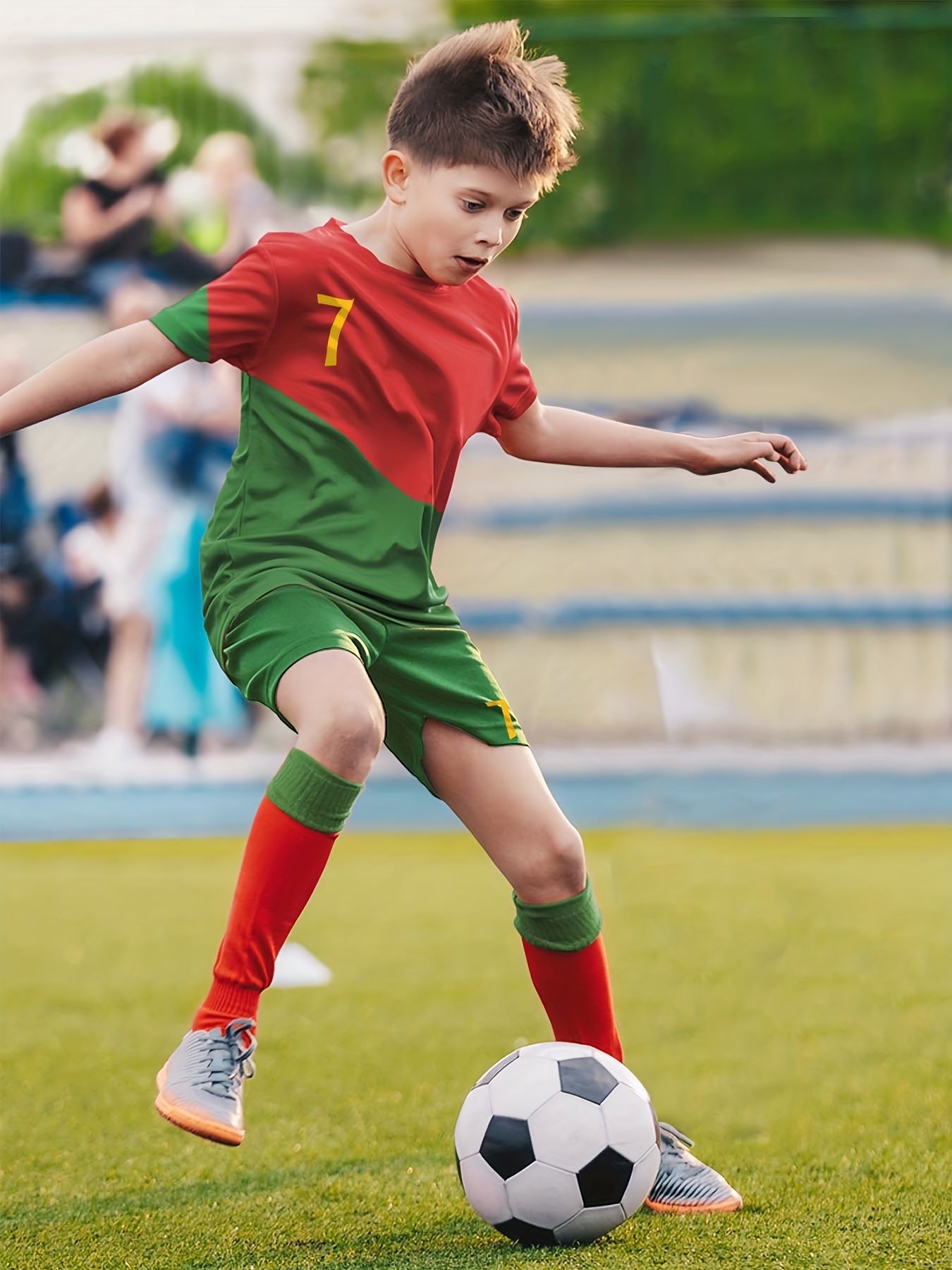 Kids Soccer Jersey No 7 Set with Shorts, Socks, Knee Pads