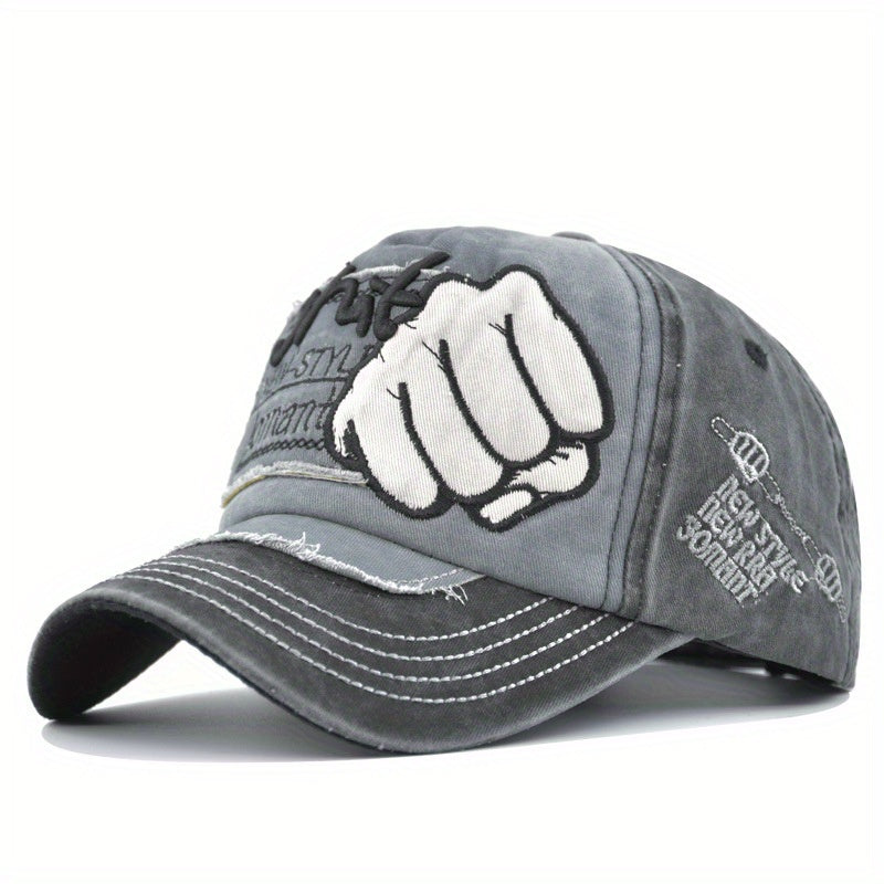 Fist Embroidered Unisex Baseball Cap Vintage Washed Distressed Dad Hat