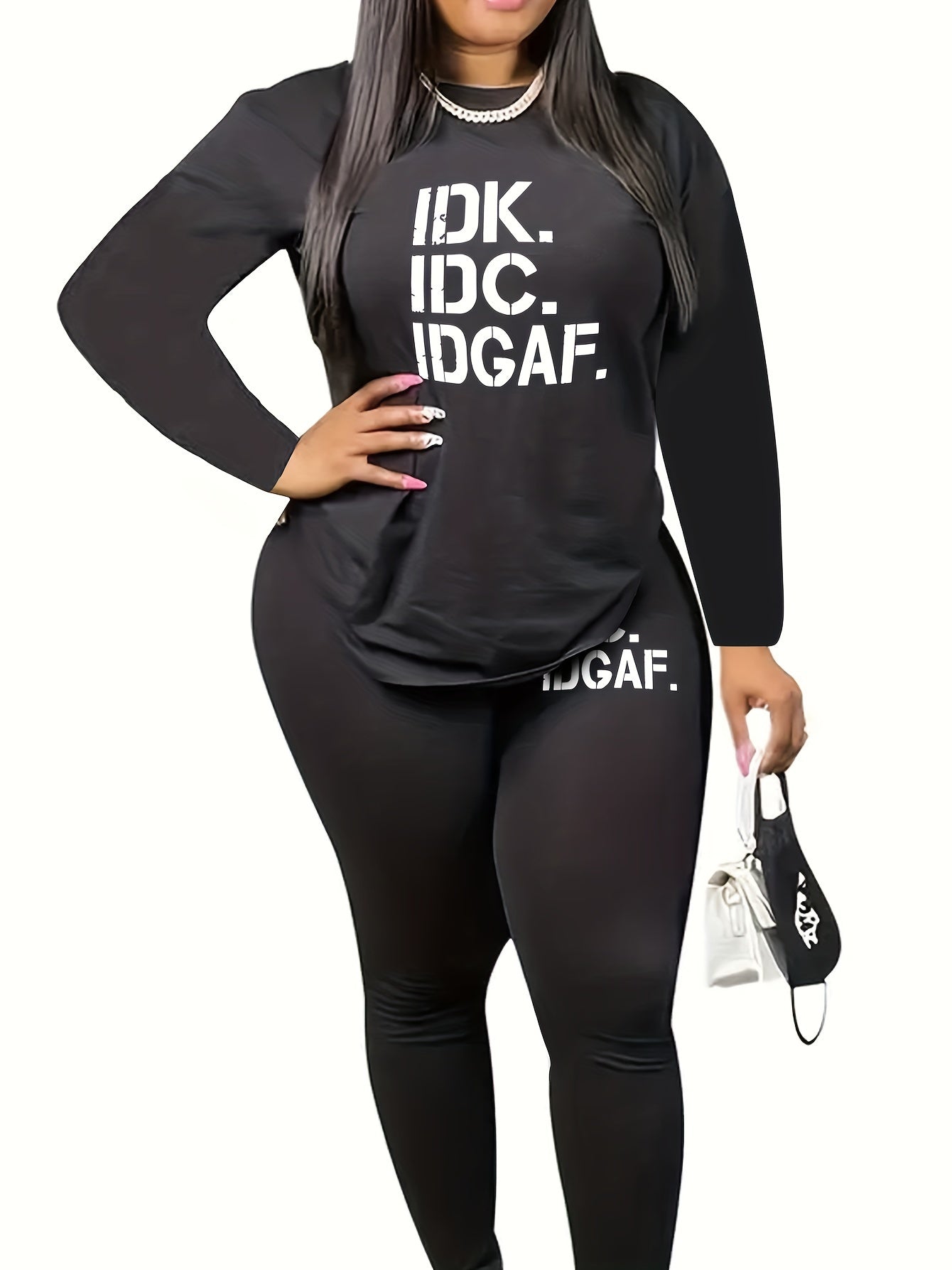  Women's Casual Two Piece Set - Letter Print Top & Pants