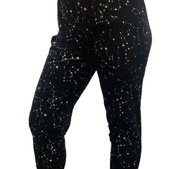 Women's Plus Golden Star Print High Rise Slim Fit Pants