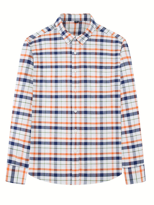 Plaid Print Casual Long Sleeve Shirt for Men