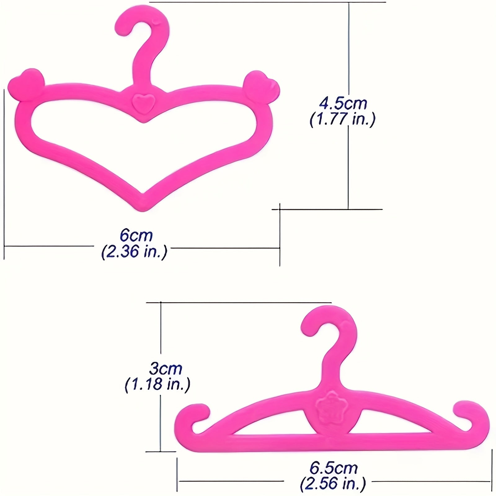 62pcs Pink Plastic Hangers Set for 11.5 Inch Dolls Clothes Dresses Outfits