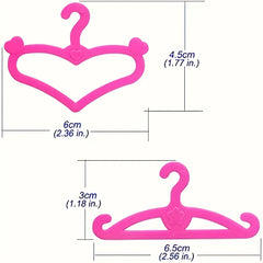 62pcs Pink Plastic Hangers Set for 11.5 Inch Dolls Clothes Dresses Outfits