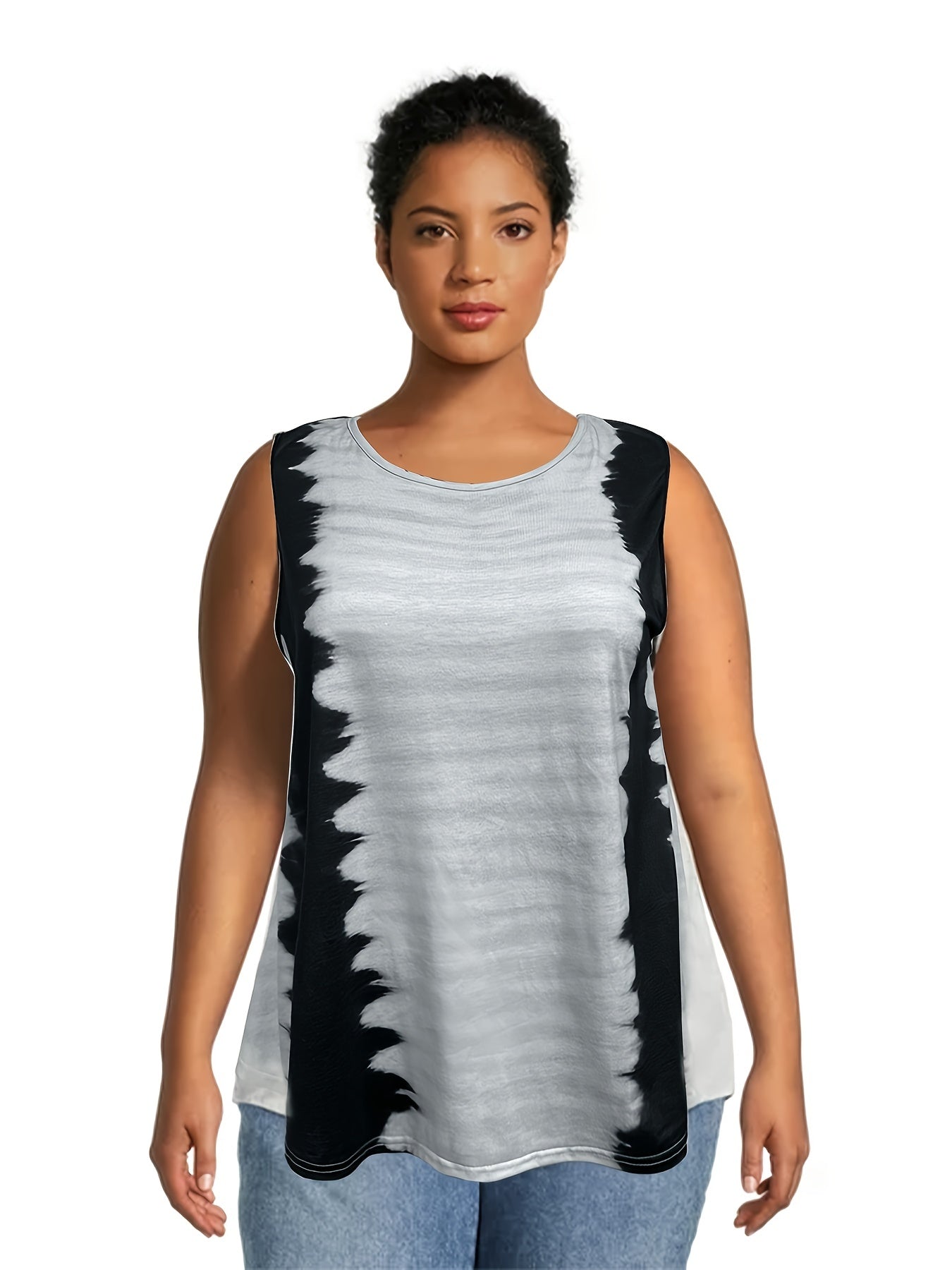 2 Pack Plus Size Casual Tie Dye Tank Top Women's Plus Criss Cross Back Tank Set