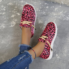 Leopard Print Canvas Shoes Low Top Lace Up Women's Walking Shoes