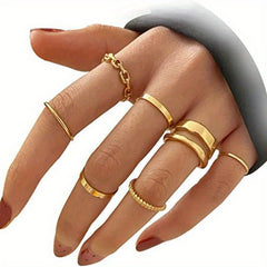 Dark Style Chain Shape Wide & Thin Ring Stackable Jewelry