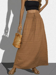  Solid Crinkle Shirred Waist Maxi Skirt