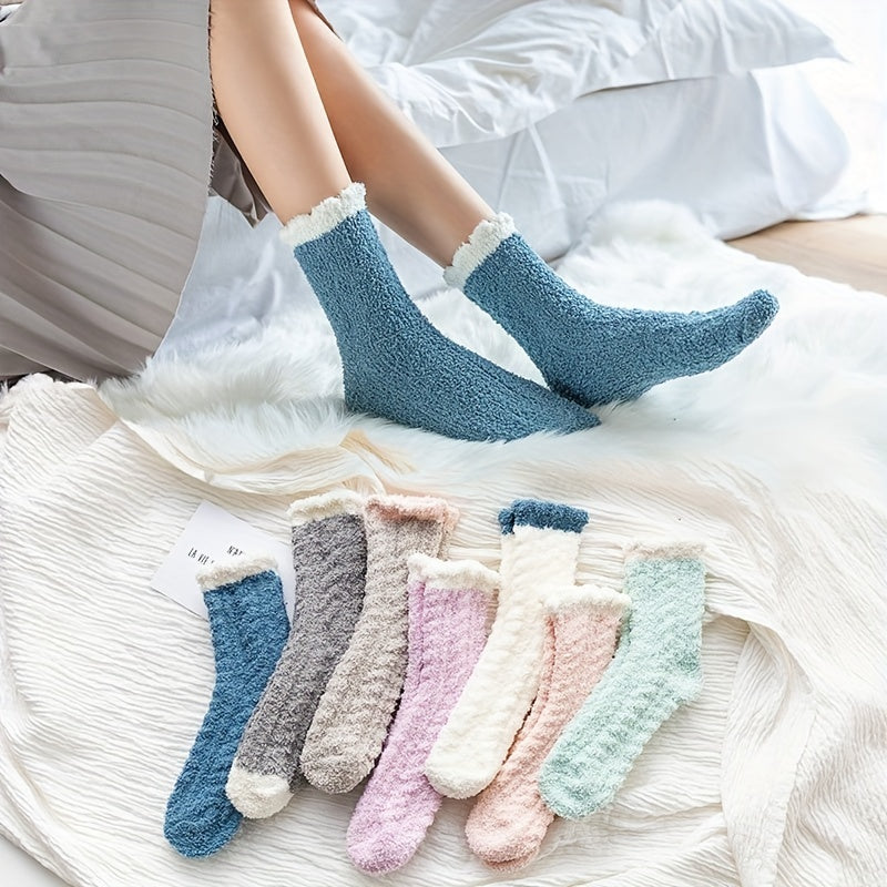 7 Pairs Plush Floor Socks Comfy & Warm Mid Tube Socks Women's Stockings