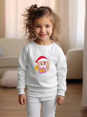 Cartoon Girls With Santa Hat Graphic Crew Neck Sweatshirt