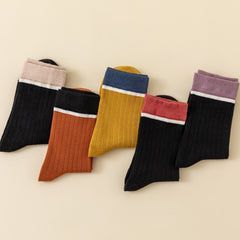5 Pairs Women's Retro Colorblock Mid Tube Socks