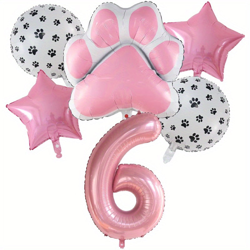 6pcs Dog Paw Bone Foil Balloons - Let's Pawty Balloon