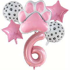 6pcs Dog Paw Bone Foil Balloons - Let's Pawty Balloon