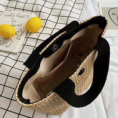 Vintage Braided Straw Tote Bag for Women Boho Style Beach Travel Vacation