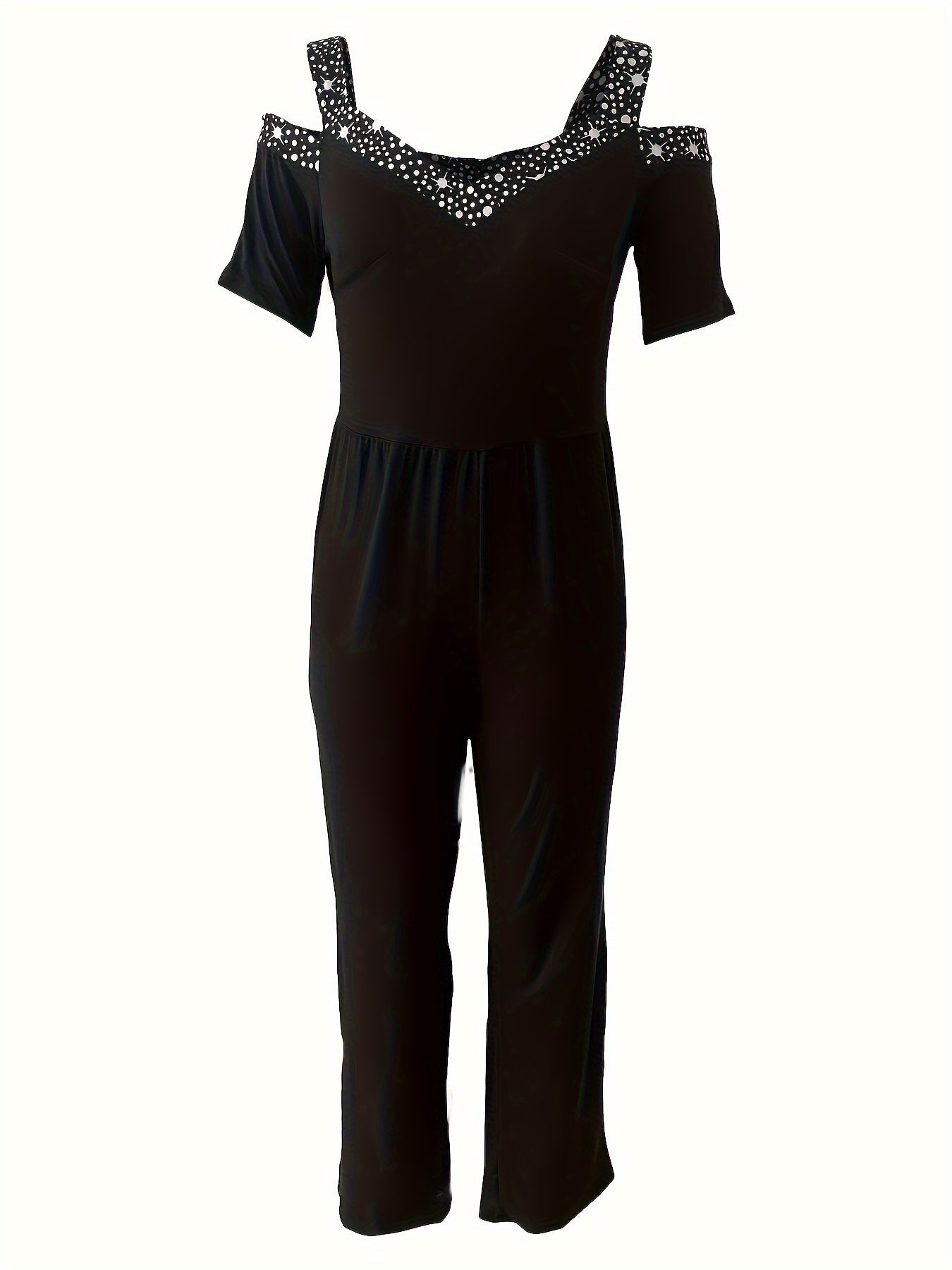  Colorblock Star Print Cold Shoulder Jumpsuit