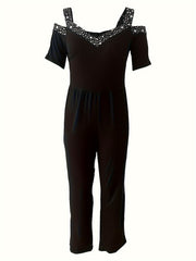  Colorblock Star Print Cold Shoulder Jumpsuit
