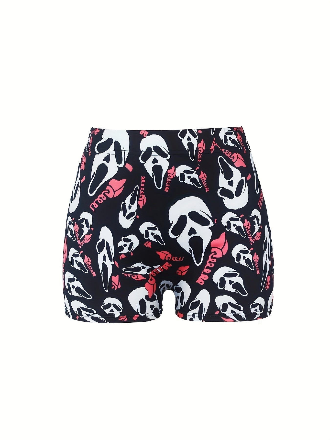  Halloween Shorts Women's Plus Funny Skull Print Elastic High Rise