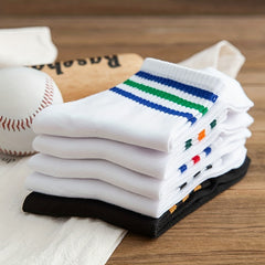 5 Pairs Striped Sports Socks Comfy Crew Socks Women's Stockings