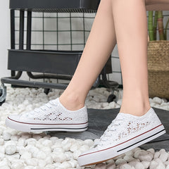 Women's Hollow Out Low Top Sneakers Lace Up Canvas Casual Walking Shoes