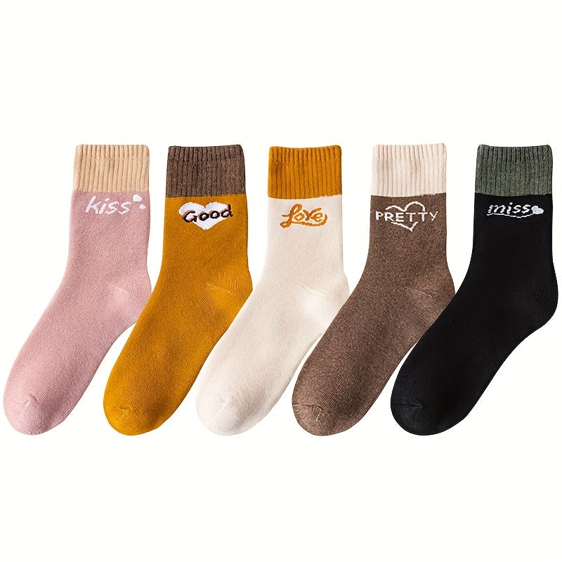 5 Pairs Letter Print Warm Mid Tube Socks Women's Stockings Hosiery