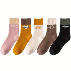 5 Pairs Letter Print Warm Mid Tube Socks Women's Stockings Hosiery