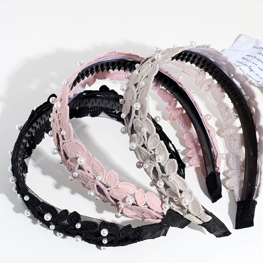 Vintage Lace Leaf Faux Pearl Hairband Solid Boho Headband